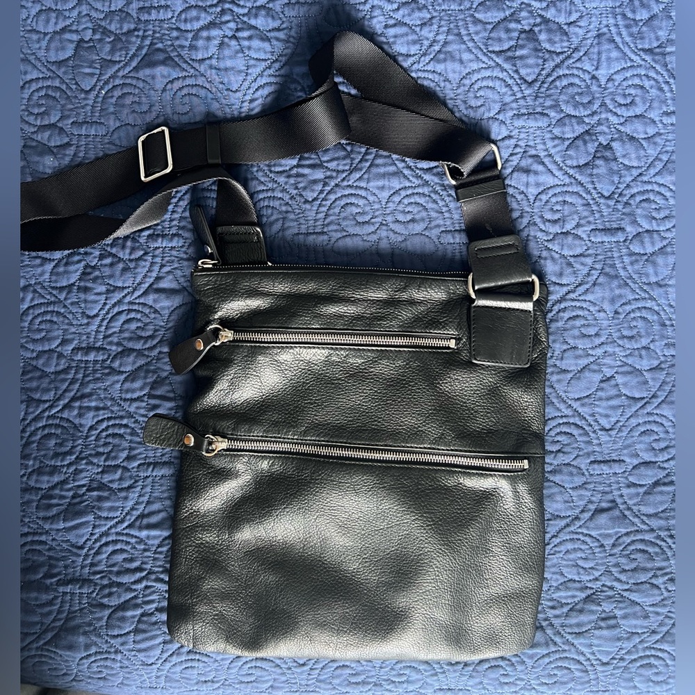 MARGOT Black Leather CrossBody Bag/purse.  Long black strap.